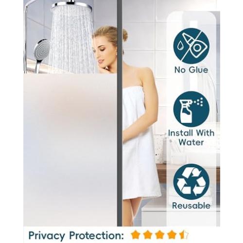 Frosted Glass Window Privacy Film Decorative with Tools, 2 Way Frosting Privacy Film for Glass Door, Static Cling Tint for Home Anti-UV, Covering Clings 23.6 by 77