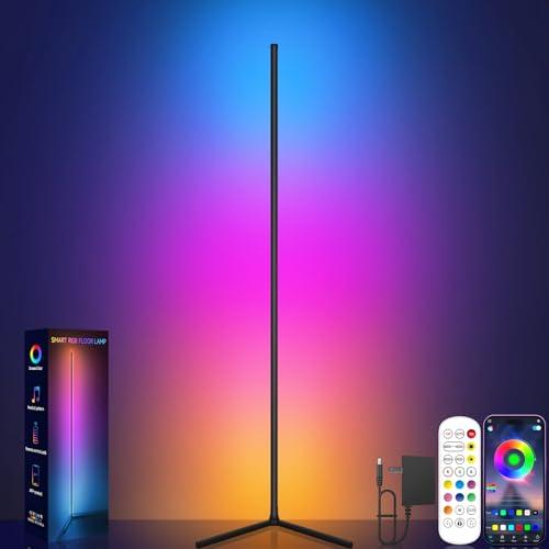 Black Corner Floor Lamp, RGB LED Corner Lamp with Music Sync, Smart App and Remote Control Color Changing Ambience Light, LED Lamp with 16 Million Colors for Bedroom, Living Room Gaming Room