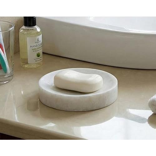 KLEO Natural Stone Soap Dish Soap Holder Bath Accessories for Bathroom, Tub or Wash Basin Accessories (White)