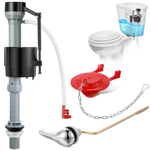 Saillong Universal Toilet Flusher Replacement Kit, Fill Valve, 2-Inch Flapper, Side Mount Handle Lever, Water-Saving, Adjustable Toilet Repair Kit Inside Tank, Easy to Install(1 Set,Black, Red)