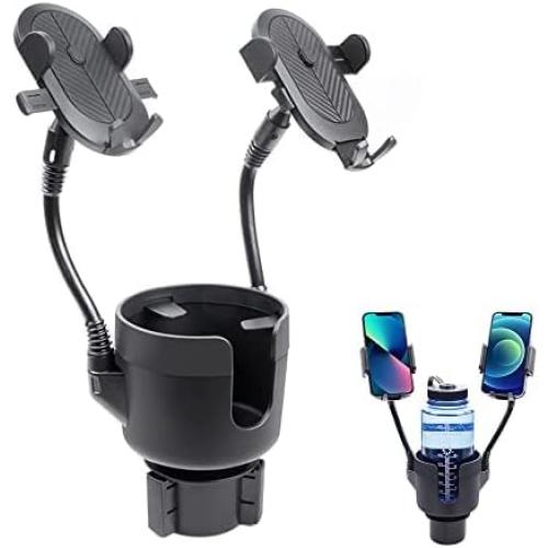 JINKEY Dual Cup Phone Holder for Car, 360°Rotatable Car Mount Adjustable Gooseneck Cell Phones Cup Holders Universal Fits for Most 4-6.7 i-Phone Mobile-Phone Automobile Cradles