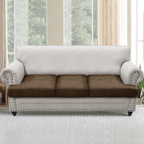 Leather Look Couch Cushion Covers - Sets of 3 Sofa Cushion Slipcovers (Dark Brown)