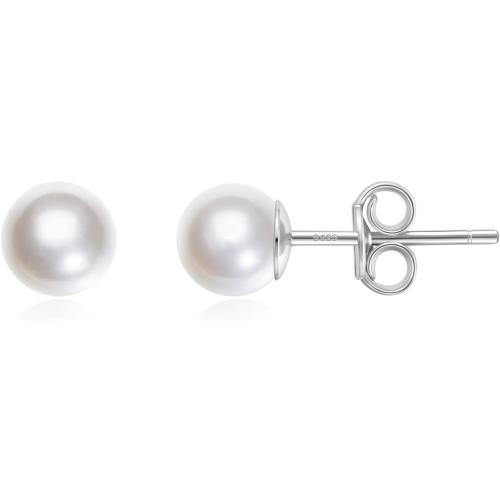 Mameloly Pearl Earrings for Women Dainty 925 Sterling Silver 14K Gold Plated 6MM/8MM/10MM/12MM Handpicked Simulated White Pearl Stud Earrings Hypoallergenic