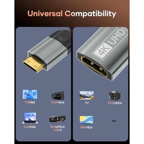 Mini HDMI to HDMI Adapter, 4K@60Hz 1440P@144Hz Mini HDMI Male to HDMI Female Extender Cable HDR 3D Compatible with Raspberry Pi Zero Camera TV Laptop Portable Monitor HDTV Camcorder