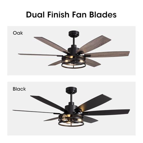 60 Inch Ceiling Fans with Lights and Remote Control, Farmhouse Ceiling Fan for Bedroom Living Room and Patio, Black Caged Ceiling Fan for Indoor and Outdoor