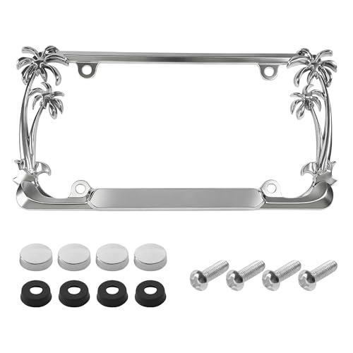 License Plate Frames,Car Accessories Universal Rust-Proof Palm Tree License Plate Frame with Screw Caps,Automotive Replacement,Suitable for Most Cars,Trucks,SUV,Sedans,Front and Rear