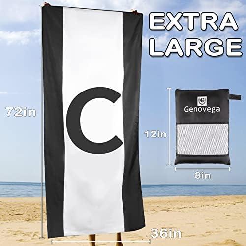Oversized Monogrammed Microfiber Thin Lightweight Beach Towel Compact Sandproof Quick Dry Extra Large Packable Clearance Towels Personalized Customized Gifts for Friends Men Women Adults Letter C