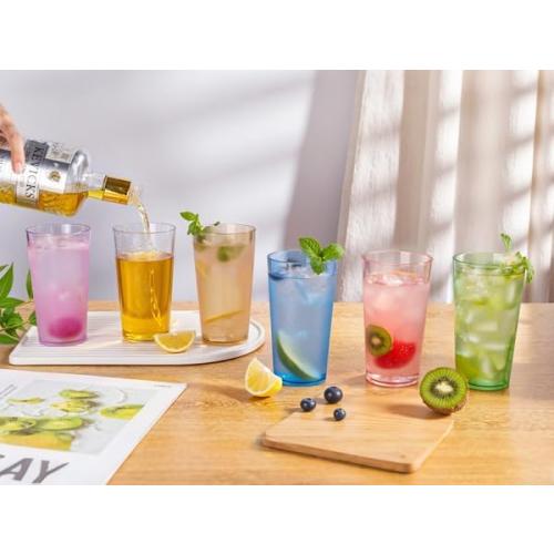 Liacere Color Plastic Drinking Glasses - (Set of 12) 18oz Color Plastic Glasses Colors Reusable，Kitchen Water Glasses Cup, Bar Tumbler Glassware Set for Beer, Juice, Cocktail, Whiskey, Milk