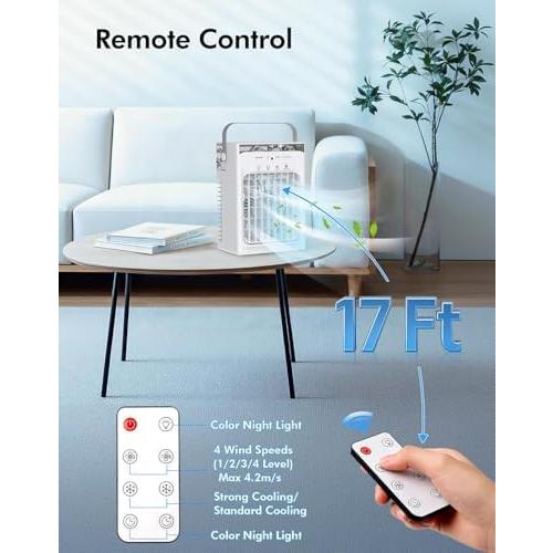 Portable Air Conditioners, Air Cooler Evaporative Personal Mini AC, 3 Wind Speed, 2-4-8H Timer, 3 Modes, Colorful Night Light, Portable AC for Room, Car, Bedroom, Camping