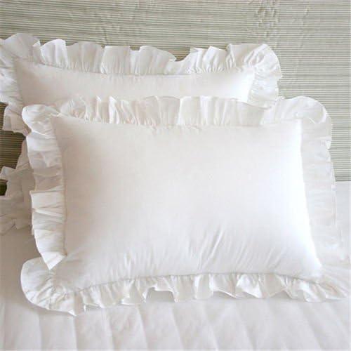 Precious Star Linen Pillow Sham Set of 2 Edge Ruffle Pillow Cover Sham Design 600 Thread Count Natural Cotton, Hypoallergenic (Super King (20'' x 36''), Edge Ruffle White)