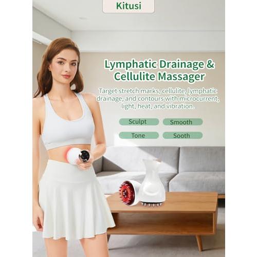 Lymphatic Drainage Massager & Anti Cellulite Massage Tool, for Legs, Arms & Belly, Body,Helps Reduce Stretch Marks & Cellulite,with SoothingPulse, Light Heat & Vibration (White)