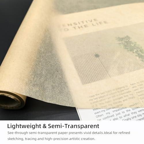 Reelartisy 9.4x787 Art Paper Roll, 16gsm Bamboo Fiber Tracing Paper, Ultra-Thin Translucent Antiquedfor Cyanotype, Calligraphy & Lanterns, Includes Storage Tube