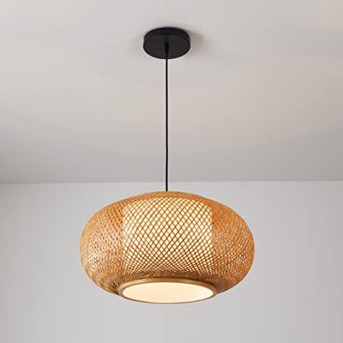 Bamboo Pendant Light Basket Weave Hanging Light, 1 Light Elegant Rattan Chandelier for Kitchen Island Nursery (23)