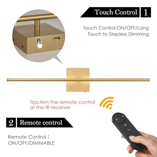 Battery Operated Wall Sconces with Remote Control, Dimmable Wall Sconces Set of Two, 350°Rotate, 3000K LED Gold Wireless Wall Light for Living Room, Hallway, Bedroom, 28.3 Inch (2 Pack)
