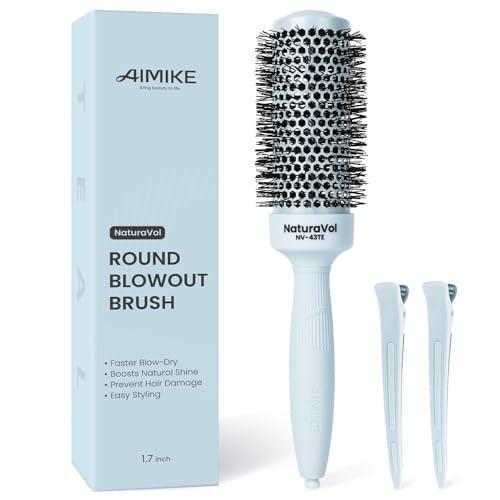 AIMIKE NaturaVol Round Brush for Blow Out,Nano Thermal Ceramic-Coated Round Hair Brush for Fine Hair,Fast Blow Dry for Smooth Salon-Style Finish at Home,Adds Volume,Teal (1.7Barrel,2.5with Bristles)