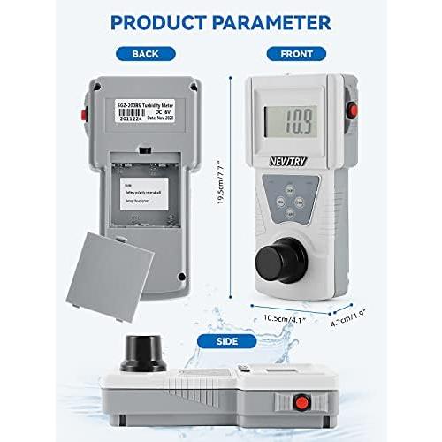 NEWTRY Turbidity Meter, Portable Digital Water Turbidimeter, ISO7027 Compliant, Accuracy 0.1, 0-200NTU, LCD with Backlight, for Lab Water Treatment Plant Wine Industry