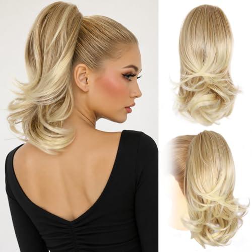 ZQIAN BEAUTY 14 Inch Blonde Ponytail Extension, Clip on Ponytails for Women