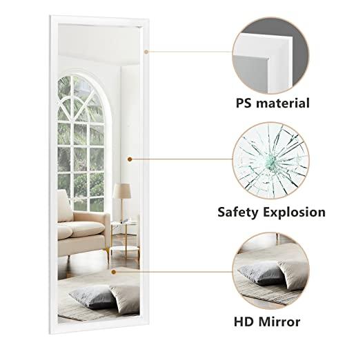 MIRUO Over The Door Mirror Full Length with Hanging Brackets, or Leaning Against Wall Mounted On Wall, Door, 44''x16'', White (JJ01398AAG- AM002)