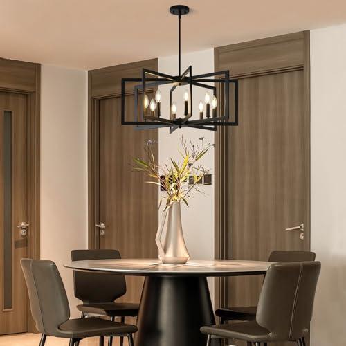 Black Chandelier for Dining Room, 8-Light Kitchen Chandelier Light Fixture Modern Metal Industrial Large Chandeliers for Farmhouse Entryway Living Room (E12 Bulbs Not Included)