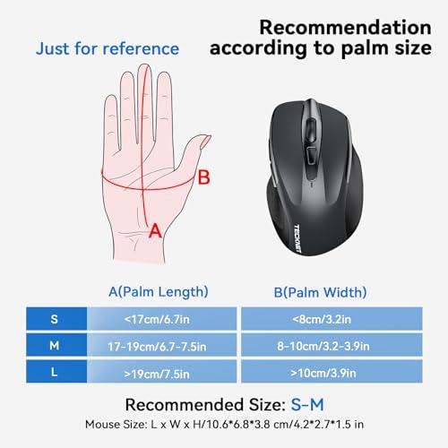 TECKNET Wireless Mouse, BT 5.0/2.4G, Silent 4800 DPI 6 Buttons, Grey