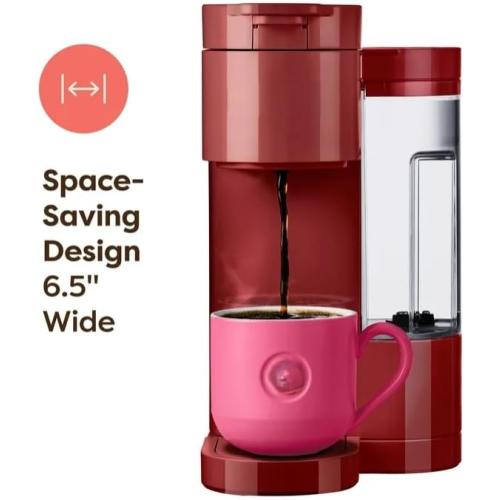 KeuriigK K Express Essentials Single Serve K Cup Pod Coffee Maker, 3 cup sizes (6, 8, and 10oz), Fast Fresh Brew, 30oz Removable Water Reservoir (Red)