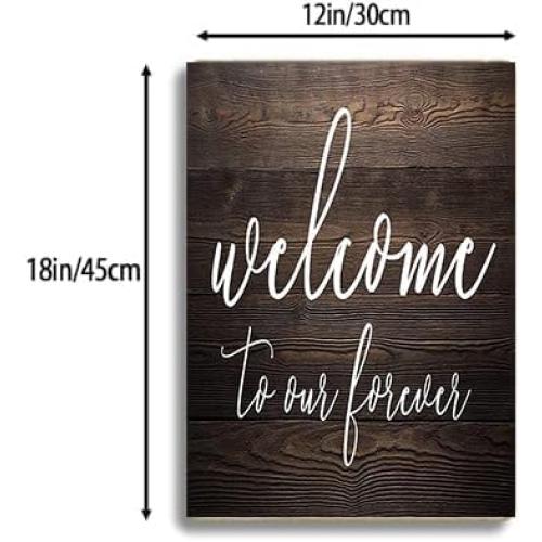 Wooden Signs/Welcome to Our Forever Sign, Rustic Wooden Welcome Wedding Sign, Brown Sign Kitchen Cafe Pub Decor, Wall Plaque Art, Rustic Wood Decor Gift 18x12 2pk