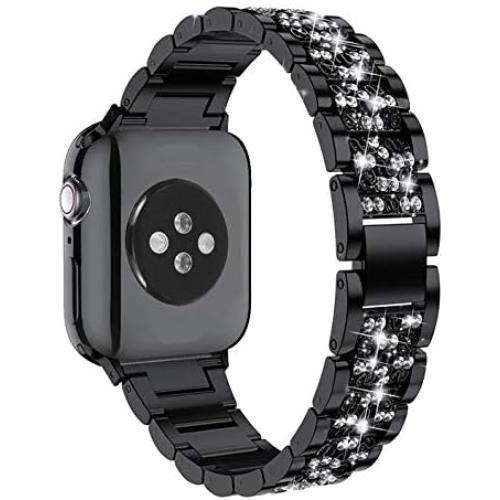 Mosonio Compatible with Apple Watch Band 38mm 40mm 41mm 42mm 44mm 45mm 46mm 49mm with 2 Pack Case Women, Jewelry Replacement Metal Bands Strap with Bling PC Protective Case for iWatch Ultra SE Series 11/10/9/8/7/6/5/4/3/2/1