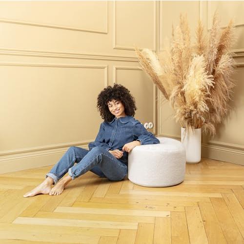 White Gouchee Home Dotcom Woolly Bean Bag Pouf