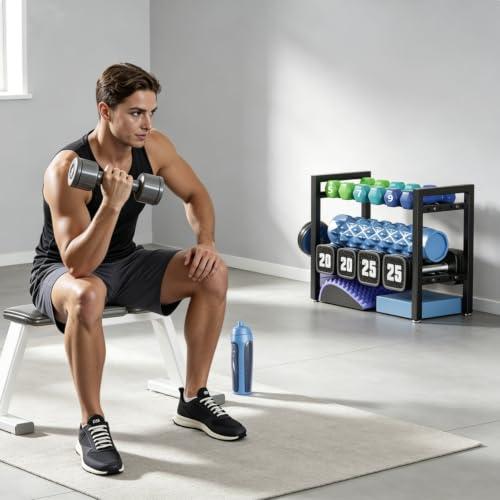 2-Tier Adjustable Dumbbell Rack for Home Use - Storage Stand Compatible with Dumbbells & Kettlebells (Rack Only)