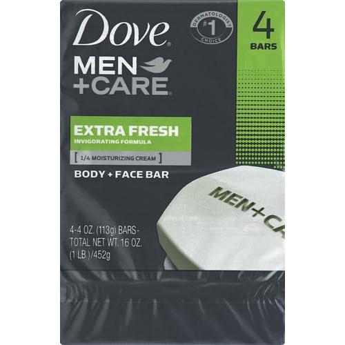 Dove Men Care 3 in 1 Bar To Clean and Hydrate Skin Extra Fresh More Moisturizing Than Bar Soap 3.75 oz 4 Bars (2PK)