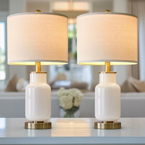 Color cream black and gold 21.25 Table Lamp Set of 2 Modern Lamp for Living Room Glass Nightstand Lamp for bedrooms,Desk,Farmhouse (Milky White)