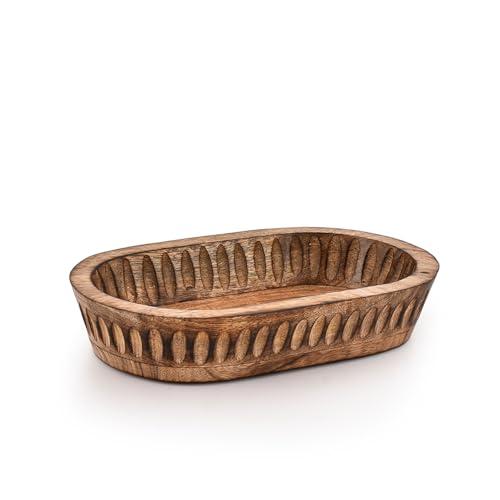 Kaizen Casa Decorative Bowl Mango Wood for Home Decor, Unique Centerpiece Bowl, with Hand Carved Vertical Stripes for Home Decor, Bathroom, Kitchen Counter, & More (10 x 6 x 2)