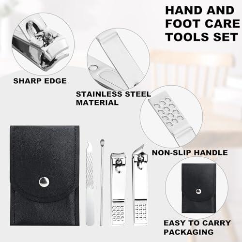 100 Sets Finger Nail Clipper Set Bulk,4 in 1 Black Adult | Stainless Steel Travel Manicure Kit with Case Individually Wrapped Nail Clippers Bulk for Homeless,Hotel,Charity