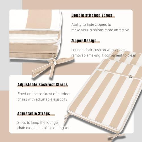 Chaise Lounge Cushions Outdoor, Waterproof & Fade-Resistant Lounger Cushions for Patio Furniture, Pool, Lawn - 74'' x 22'' x 3'', Set of 2