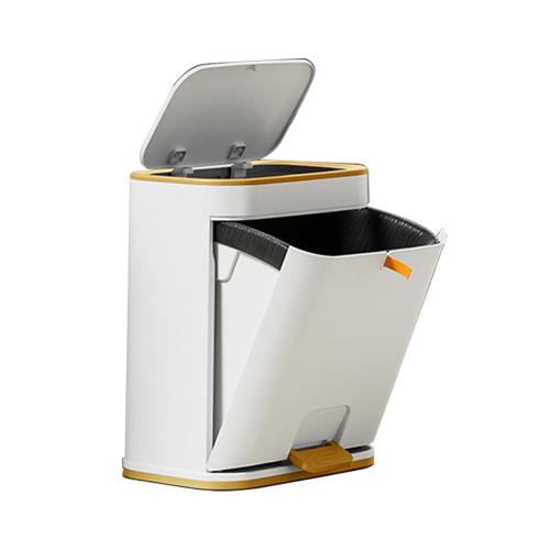 Size 3 gallon Color White and Gold Bathroom Trash Can with Lid, Plastic 3 Gallon Garbage can with Press top Lid Gold Step Pedal Trash can, Narrow White Trash bin for Bathroom, Bedroom, Restroom, Living Room, Office, Dog Proof Trash Can