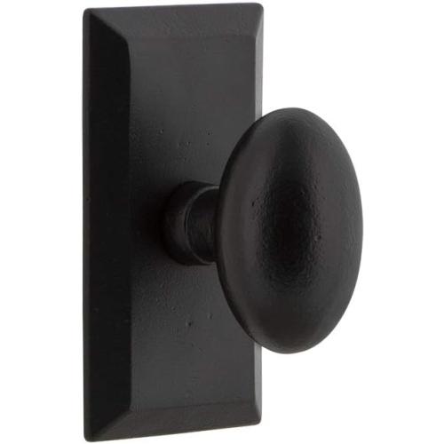 Ageless Iron Vale Plate Privacy with Aeg Knob in Black Iron - Universal Handing