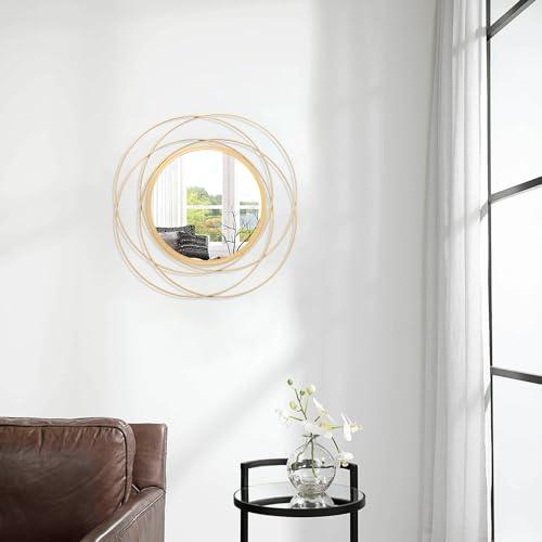 Gold Large Round Mirror with Iron Metal Wire Frame Wall-Mounted Mirror for Home Decorative Living Room Bedroom Bathroom Entryway White 16” x 16”