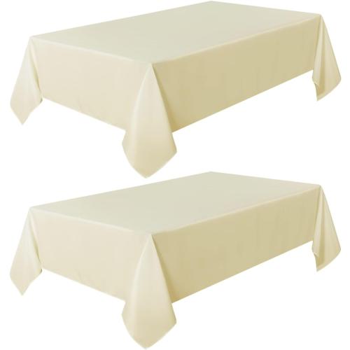 sancua 2 Pack Beige Tablecloth 60 x 84 Inch, Rectangle 4 Feet Table Cloth - Stain and Wrinkle Resistant Washable Polyester Table Cover for Dining Tables, Buffet Parties and Camping