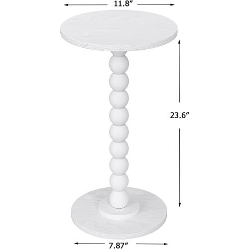 Small Round Side Table, Drink Table for Small Spaces, Pedestal End Table for Living Room, Modern Accent Nightstand with Solid Wood Leg for Bedroom, Corners and Office White Color UTBT005W