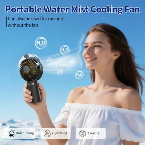 BQSS Handheld Misting Fan Portable for Travel Home Office Outdoor, Black
