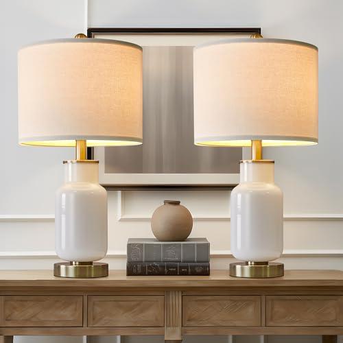 Color cream black and gold 21.25 Table Lamp Set of 2 Modern Lamp for Living Room Glass Nightstand Lamp for bedrooms,Desk,Farmhouse (Milky White)