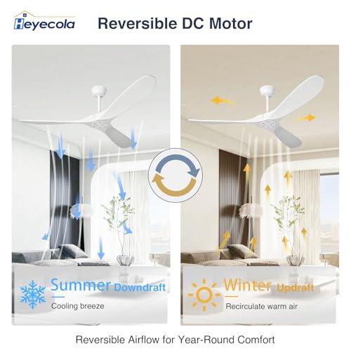 Ceiling Fans Without Light,60 Inch Outdoor Ceiling Fans no Light, 3 Blade Solid Wood Ceiling Fan with Remote Control for Patios Living Room Bedroom Porch. (White Blades   White Body, 60inch)