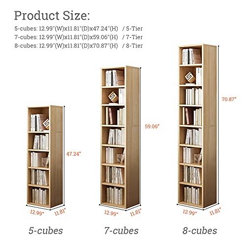 IOTXY Small Narrow Corner Bookcase - 59 Inches Tall Gap Freestanding Storage Cabinet, 7 Lattices Open Shelves Tower Rack, Cubes Bookshelf in White