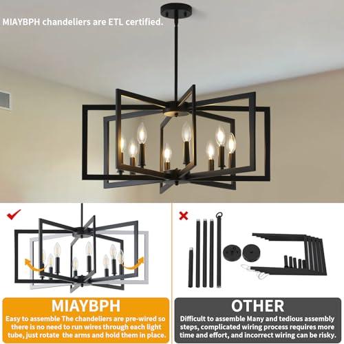 Black Chandelier for Dining Room, 8-Light Kitchen Chandelier Light Fixture Modern Metal Industrial Large Chandeliers for Farmhouse Entryway Living Room (E12 Bulbs Not Included)