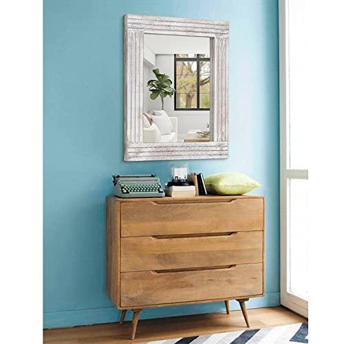 White 20x16 Mirrors for Wall Rustic Wooden Frame Rectangle Mirror Vintage Hanging Mirror for Bedroom Bathroom Living Room Farmhouse Wall Decor White Large 20 x 16