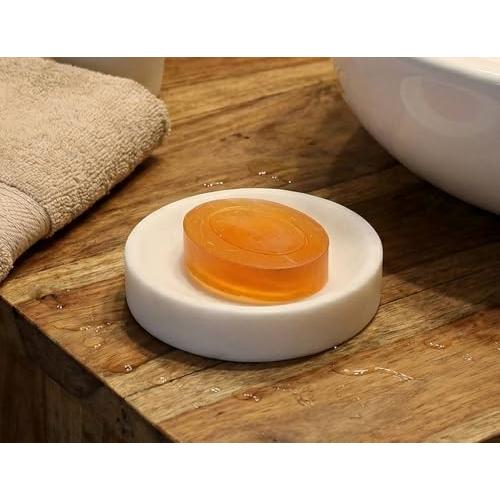 KLEO Natural Stone Soap Dish Soap Holder Bath Accessories for Bathroom, Tub or Wash Basin Accessories (White)