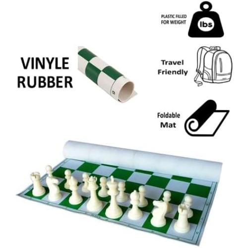 StonKraft 18.2'' x 18.2'' Tournament Chess Vinyl Foldable Chess Game with Solid Plastic Pieces (with Extra Queen) - Ideal for Professional Chess Players