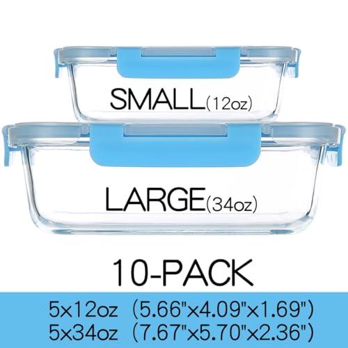 C CREST Glass Meal Prep Containers, [10 Pack] Glass Food Storage Containers with Lids, Airtight Bento Boxes, BPA Free & Leak Proof (10 Lids & 10 Containers)