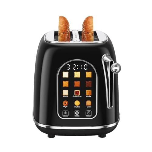 Mecity Toaster 2 Slice, Touch Screen Wide Slot Retro Toaster For Breads Bagel Muffin Waffle, House Warming Gift New Home, 120V 825W, Jet Black