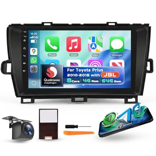 Qualcomm Octa-Core 4G 64G Car Radio Stereo for Toyota Prius 2010-2015(with JBL), Upriding 9-Inch 1280P QLED Touchscreen Radio with Wireless Carplay Android Auto DSP BT5.1 GPS 5GWifi SWC Backup Camera